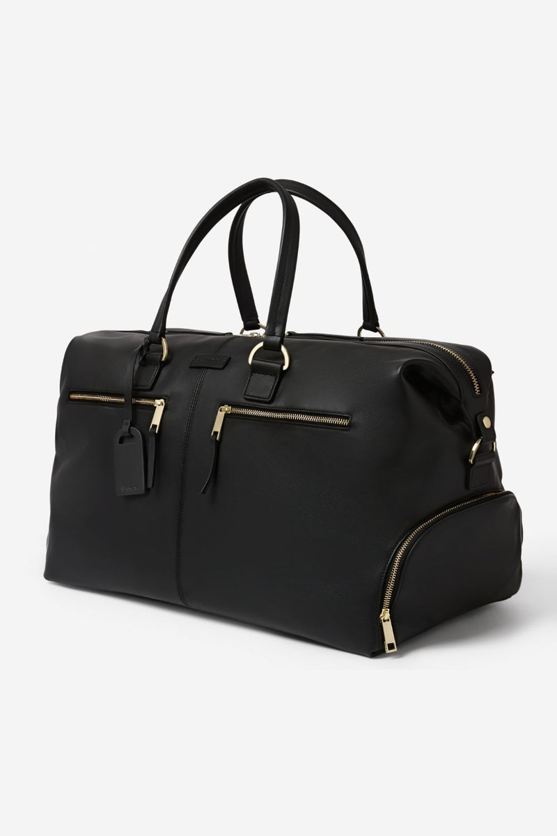 OXLEY OVERNIGHT BAG - BLACK WITH LIGHT BRUSHED GOLD HARDWARE