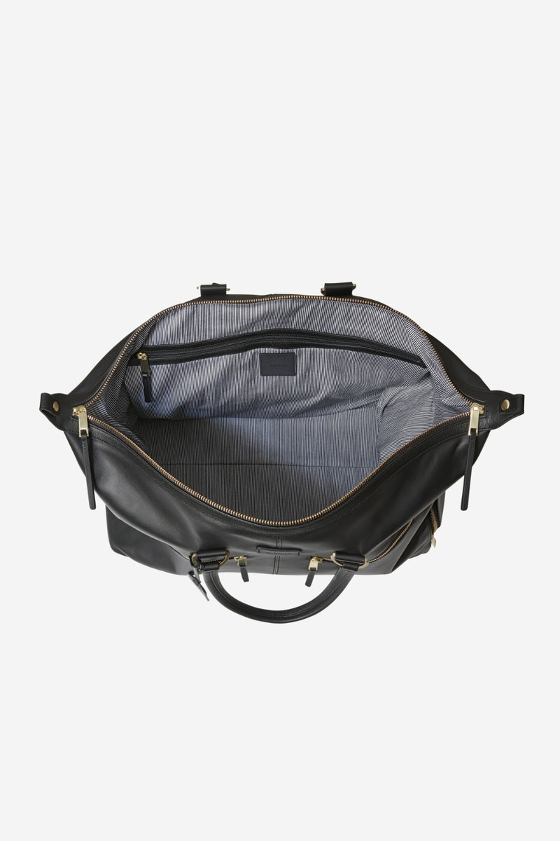 OXLEY OVERNIGHT BAG - BLACK WITH LIGHT BRUSHED GOLD HARDWARE